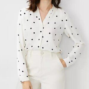 Ann Taylor- Dotted Essential Shirt- Winter White- Women's Small